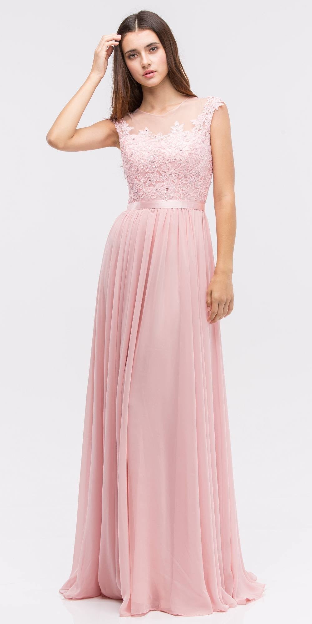 CLEARANCE - Eureka 3611 Lace Illusion Bodice Bateau Neck A-line Long Dress (Size L)