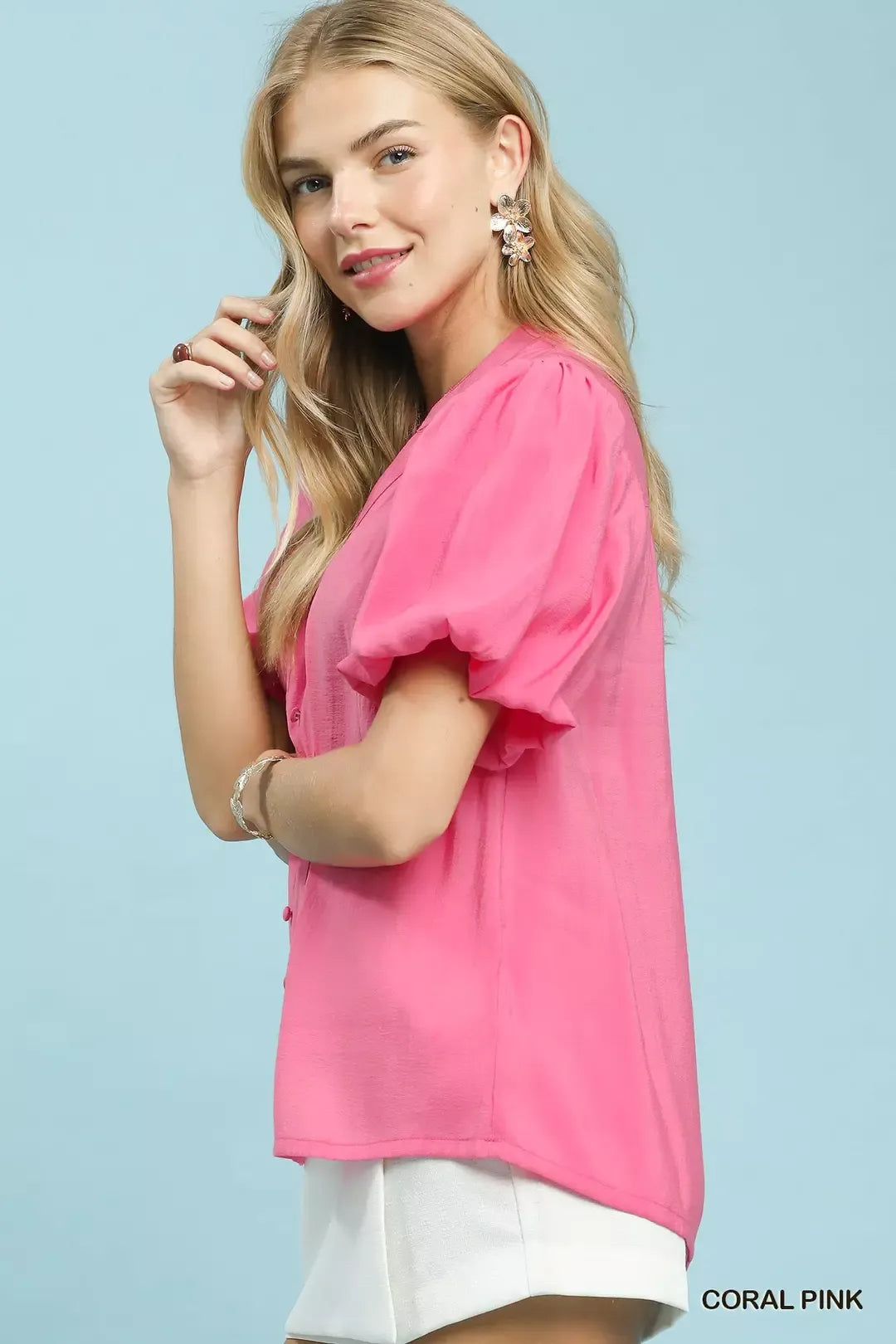 Umgee Button-Down Puff Sleeve Shirt