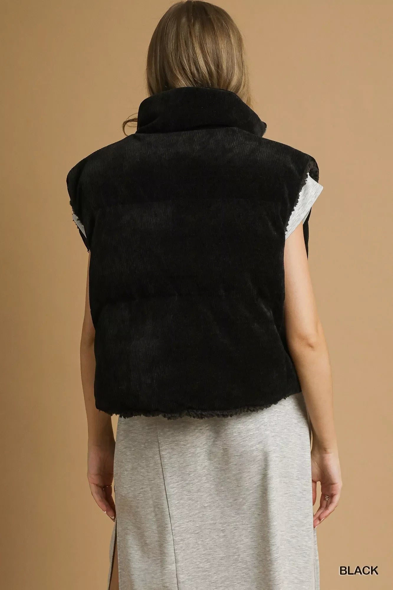 Umgee Sherpa-Lined Zip Vest with Drawstring Hem