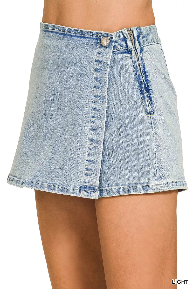 Zenana Wrap Front Denim Skort