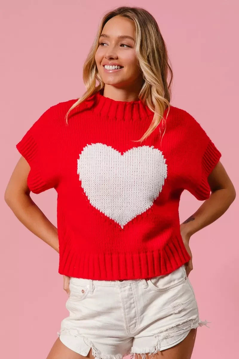 BiBi Rib Banded Heart Pattern Valentines Sweater