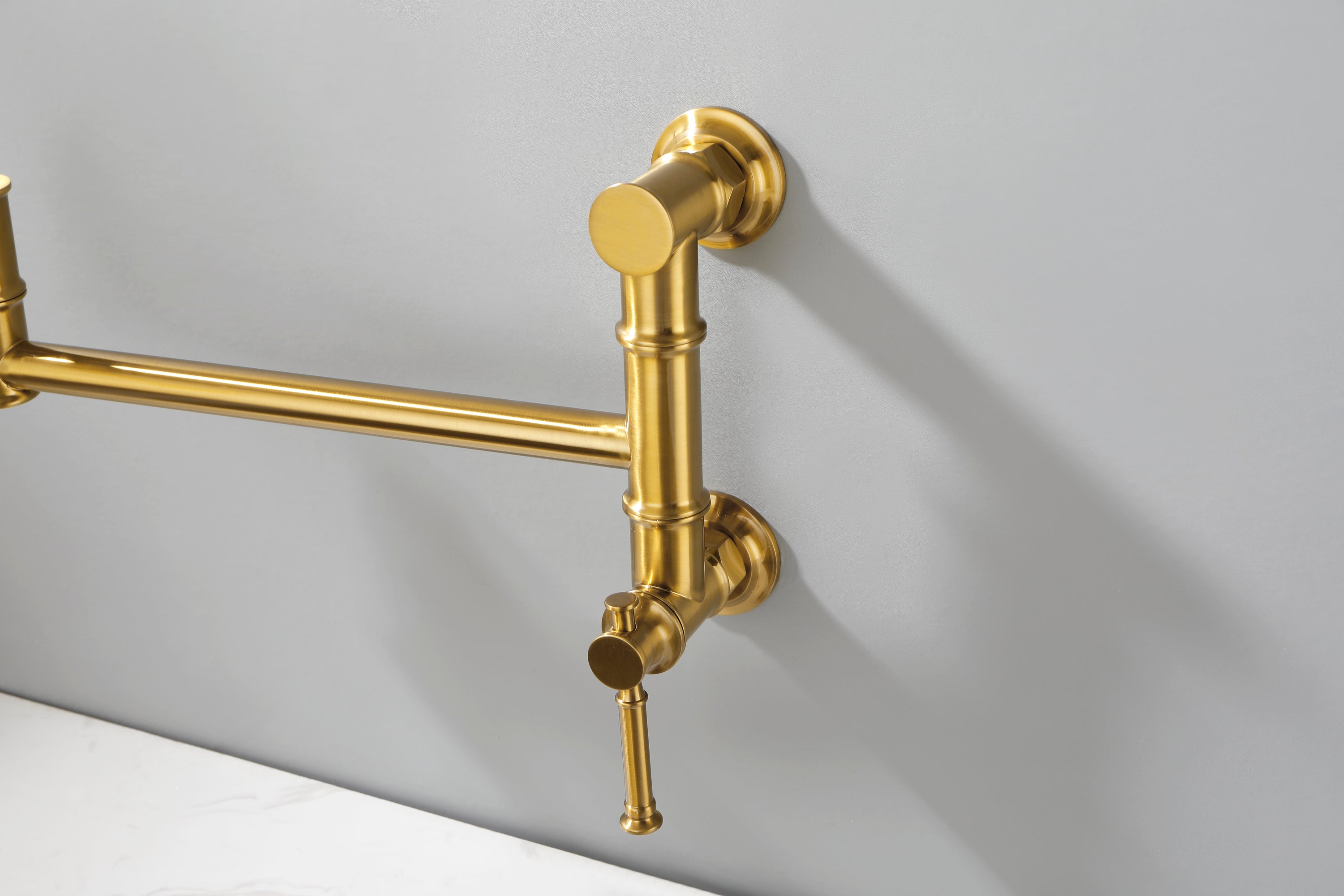 Wall mounted Pot Filler Faucet, Modern Brass Pot Filler Two-Attachment Wall Mount Folding Kitchen Pot Filler Swing Arm