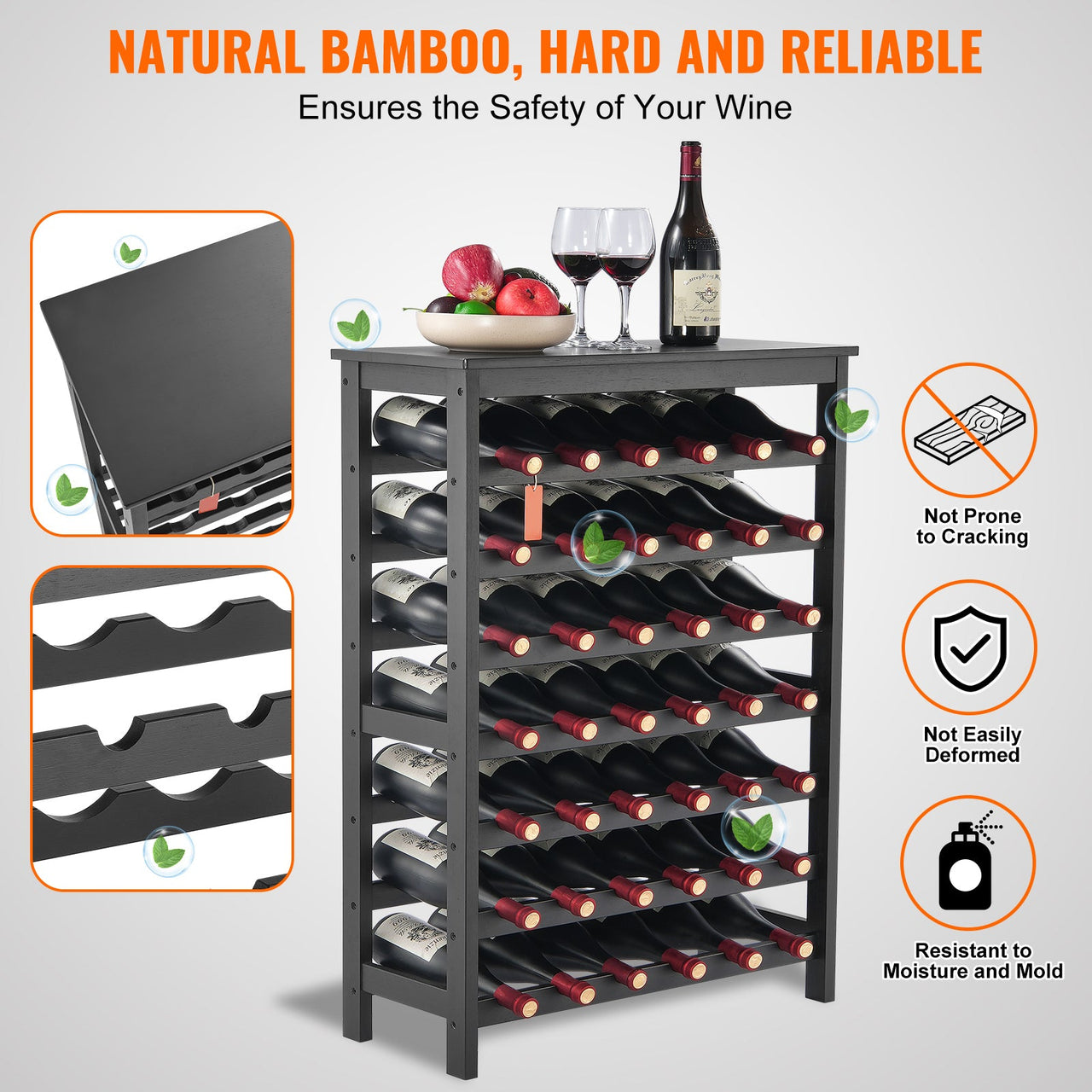 42 Bottle 7-Tier Modular Wine Rack Bamboo Wood Display Shelf with TableTop