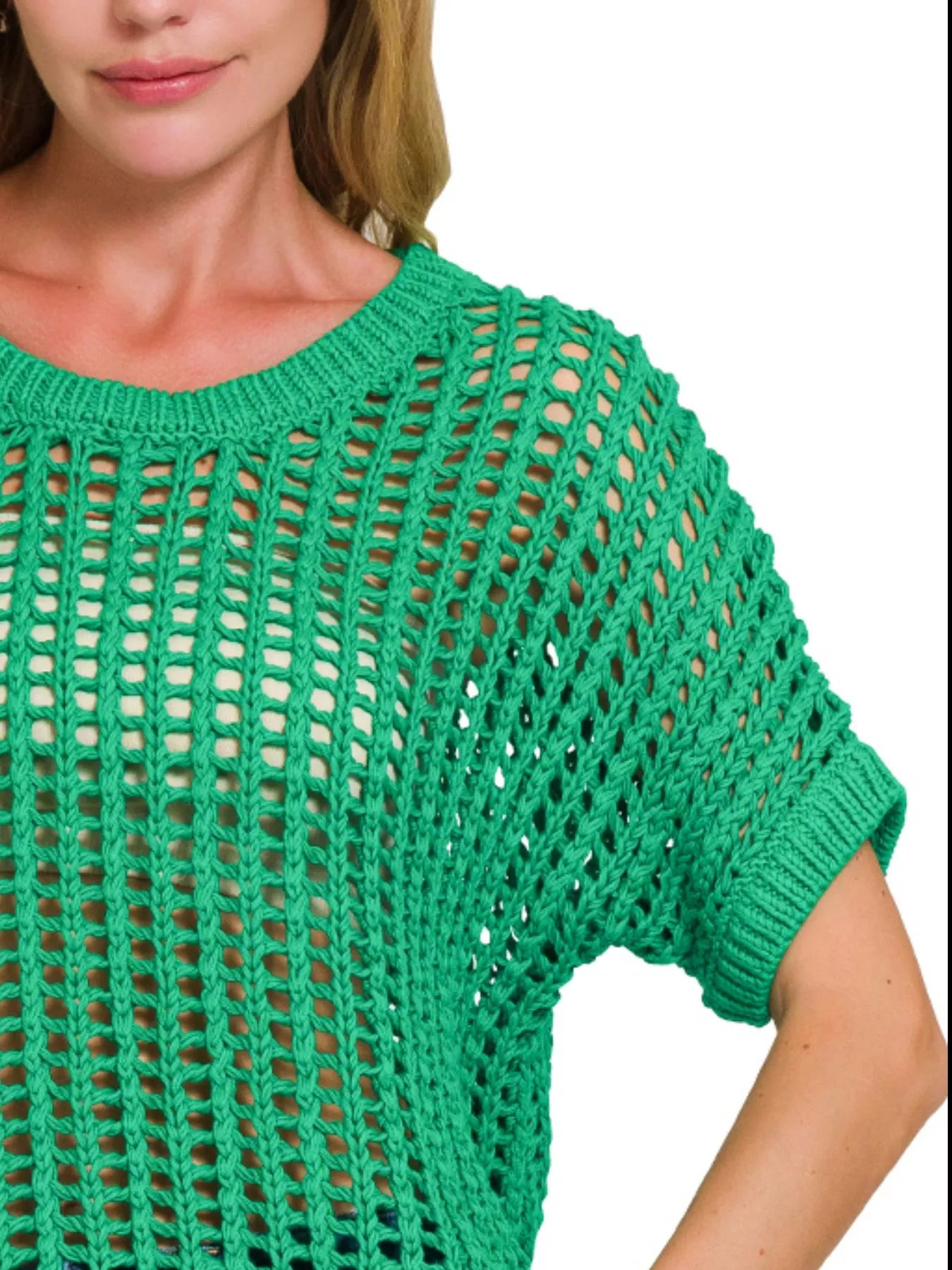 Zenana Fish Net Short Sleeve Crochet Knit Cover Up