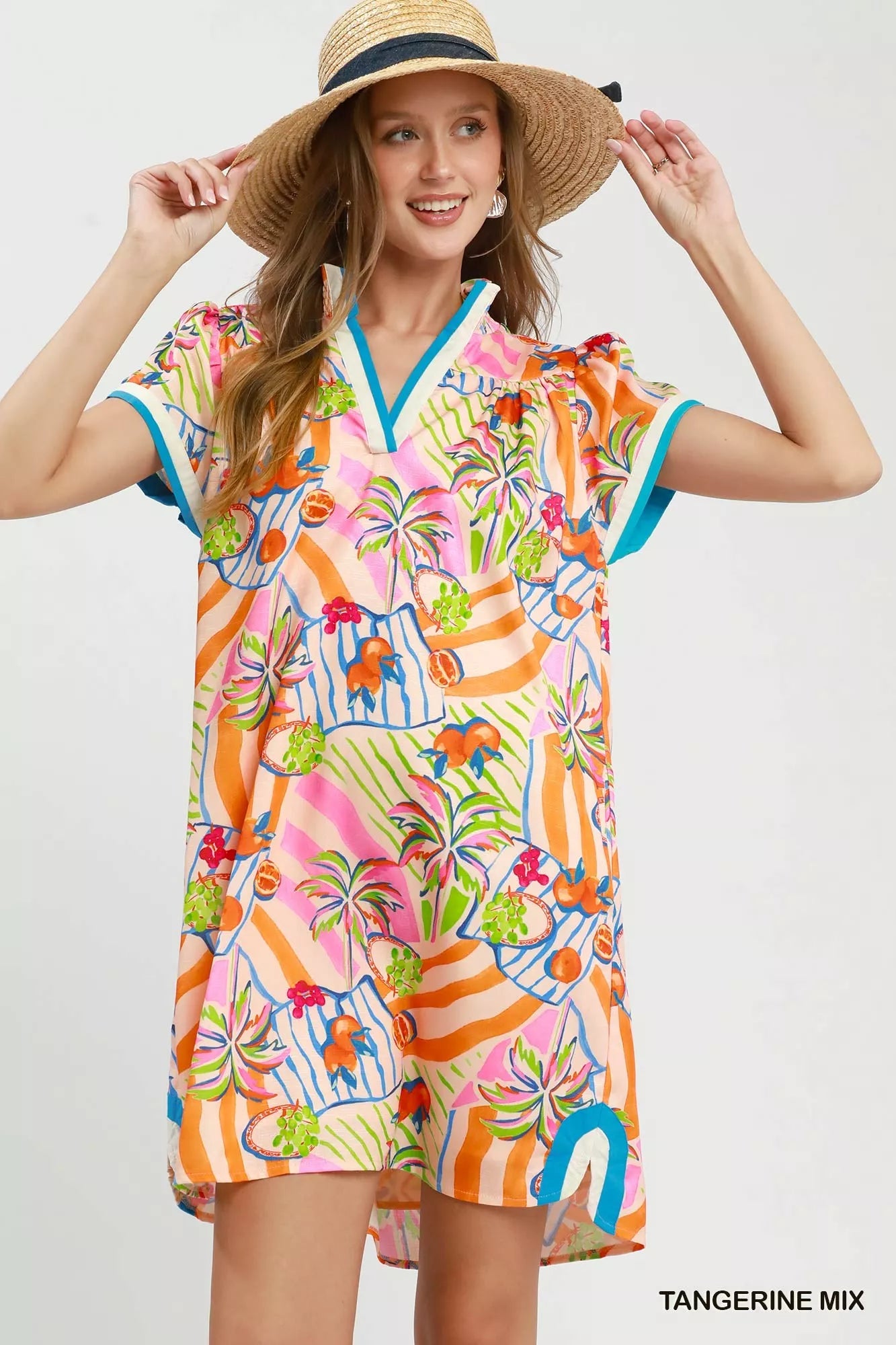 Umgee Tropical Print Collared Shift Dress