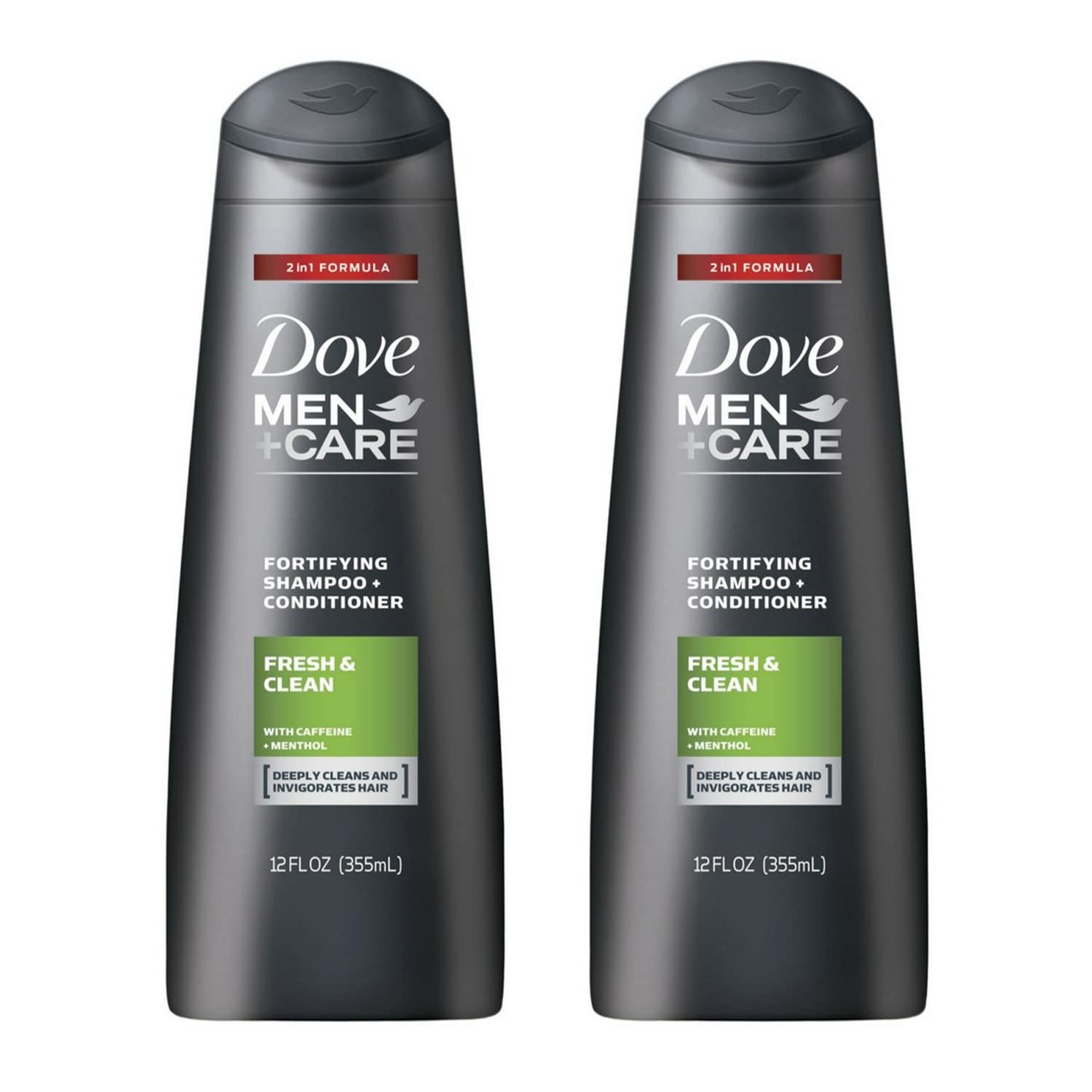 Dove Men+Care Fortifying 2 in 1 Shampoo and Conditioner Fresh and Clean for Normal to Oily Hair with Caffeine and Menthol to Help Strengthen & Nourish Hair 12 fl oz Pack of 2