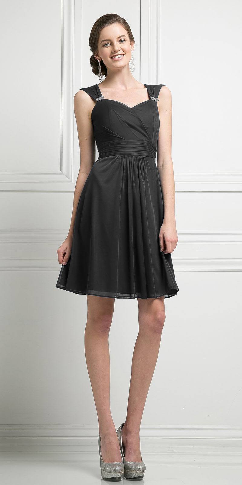 CLEARANCE - Cinderella Divine 3832 Chiffon Sweetheart Neckline Short Dress (Size S)