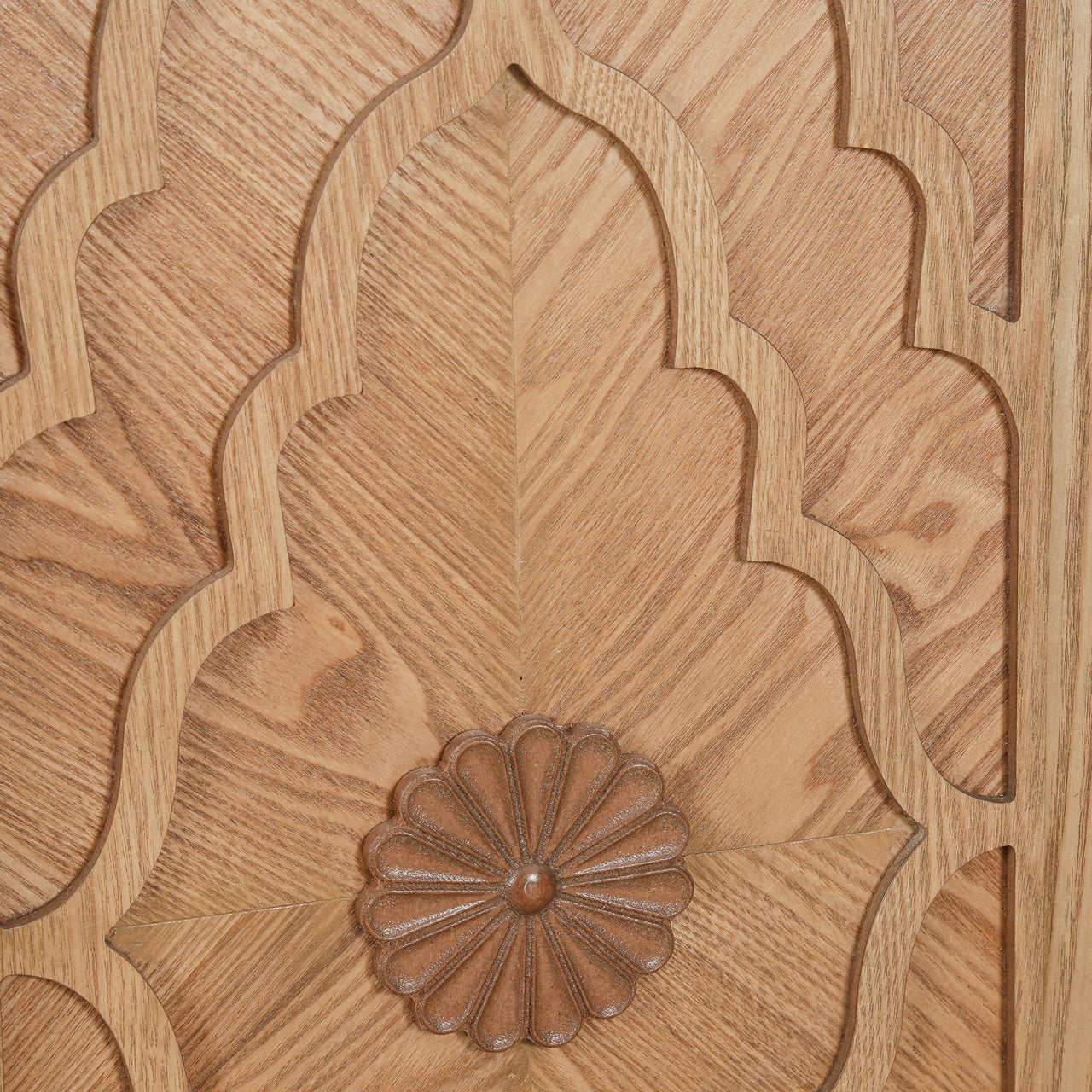 Carved Flower Door Large Storage Cabinet With Metal Handle Suitable For Living Room, Kitchen, Entryway(NATURAL WOOD)