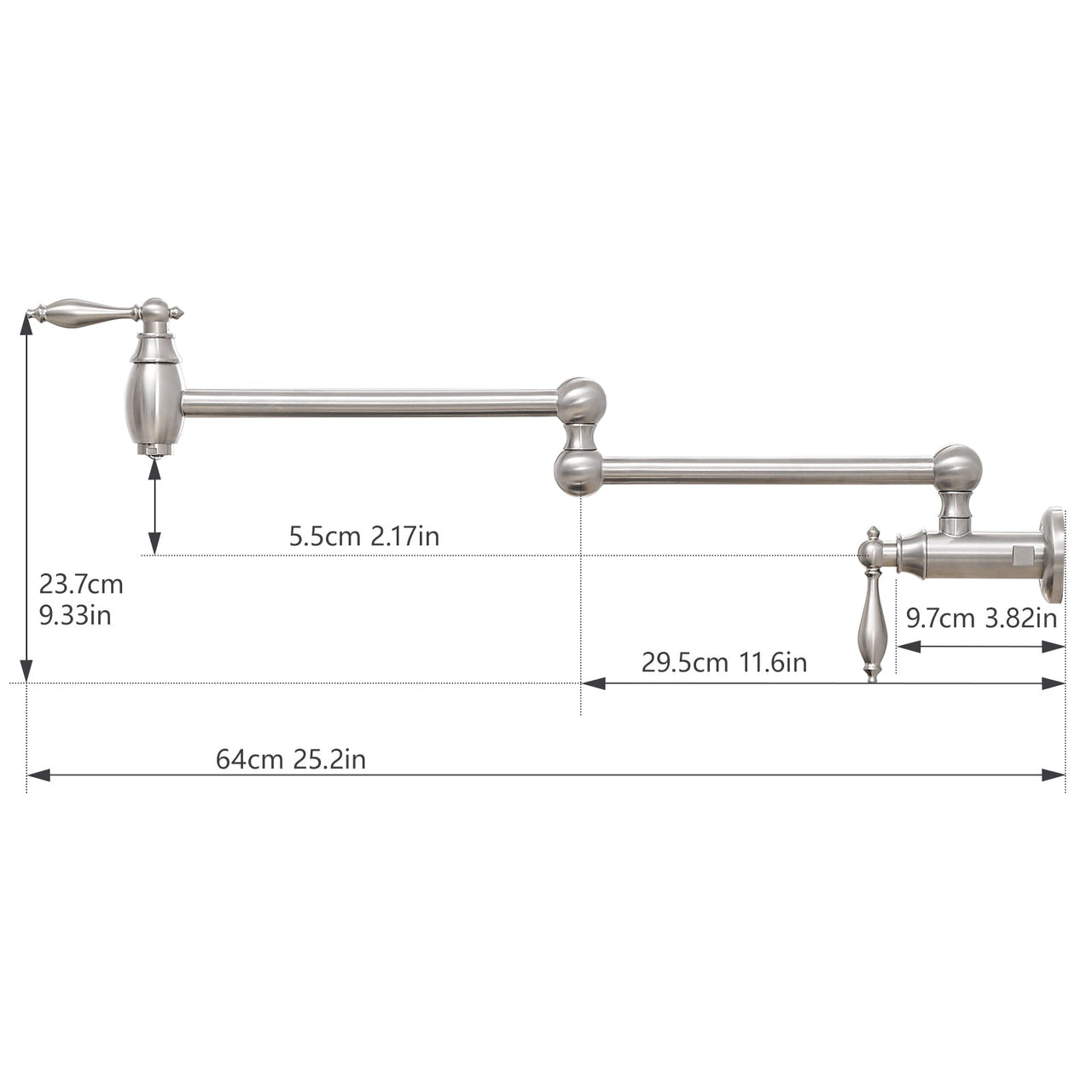 Pot Filler,Wall Mount Commercial Pot Filler Faucet,Brass Material Kitchen Folding Faucet,Coffee Machine Faucet with Stretchable Double Joint Swing Arms,Style A,Brushed Nickel