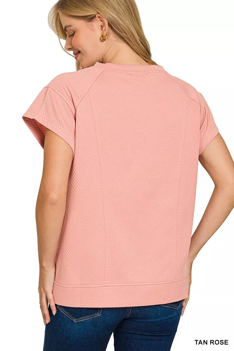Zenana Textured Knit Jacquard Short Sleeve Top