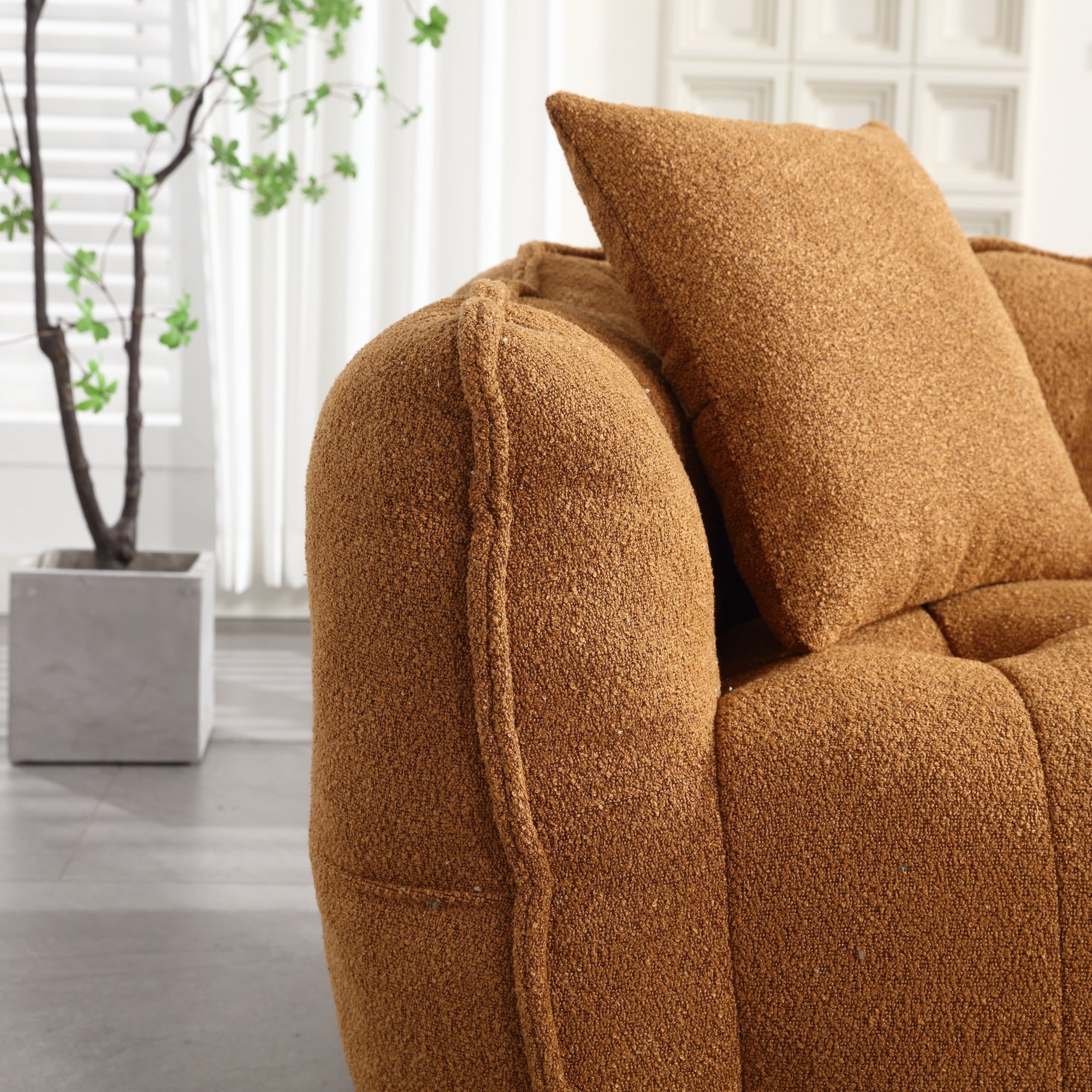 Cozy Beanbag Chair with High Resilience Foam Core for Two - Yellow Chenille, 66x35x25 inches