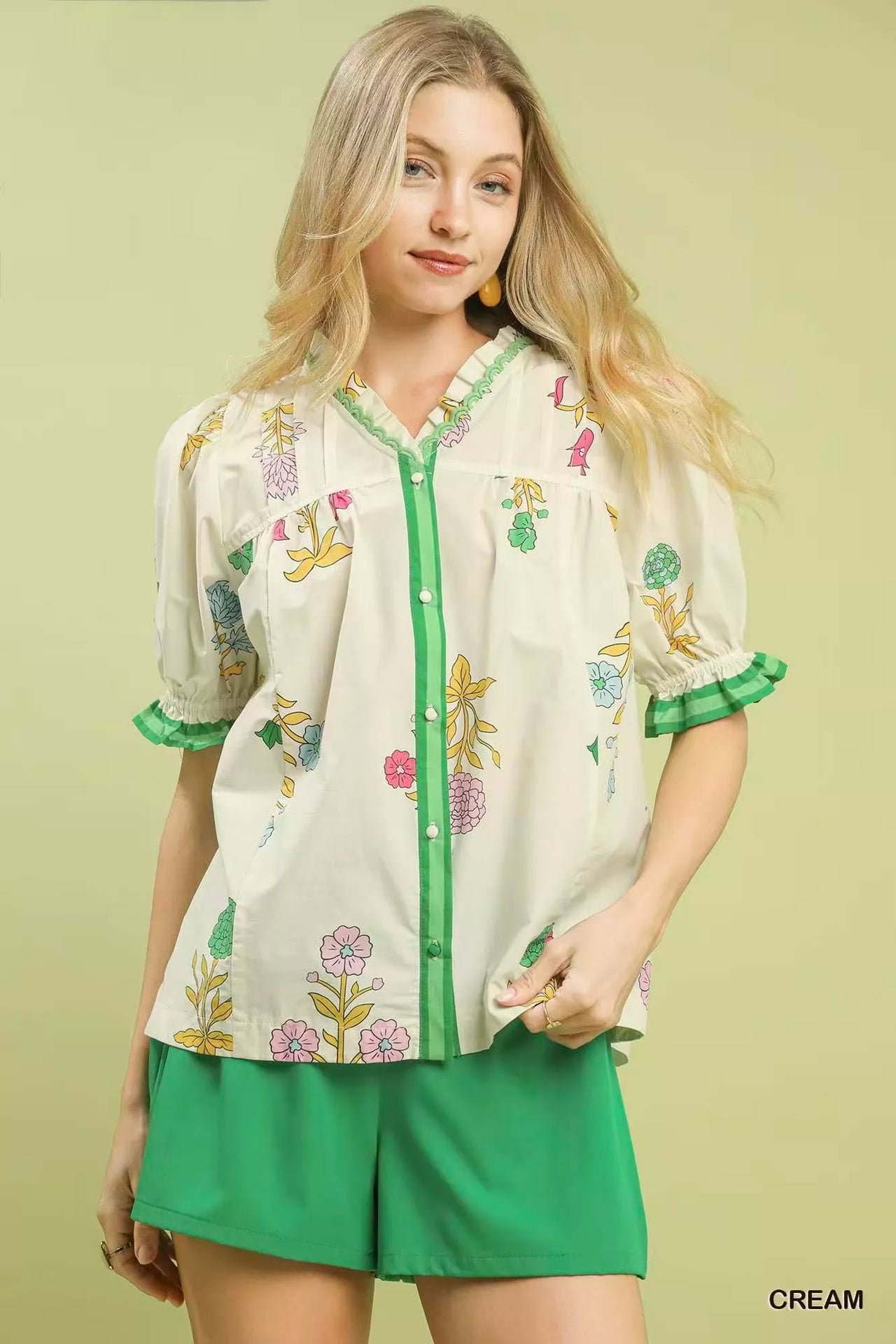 Umgee Petal Parade Print Button-Down Blouse