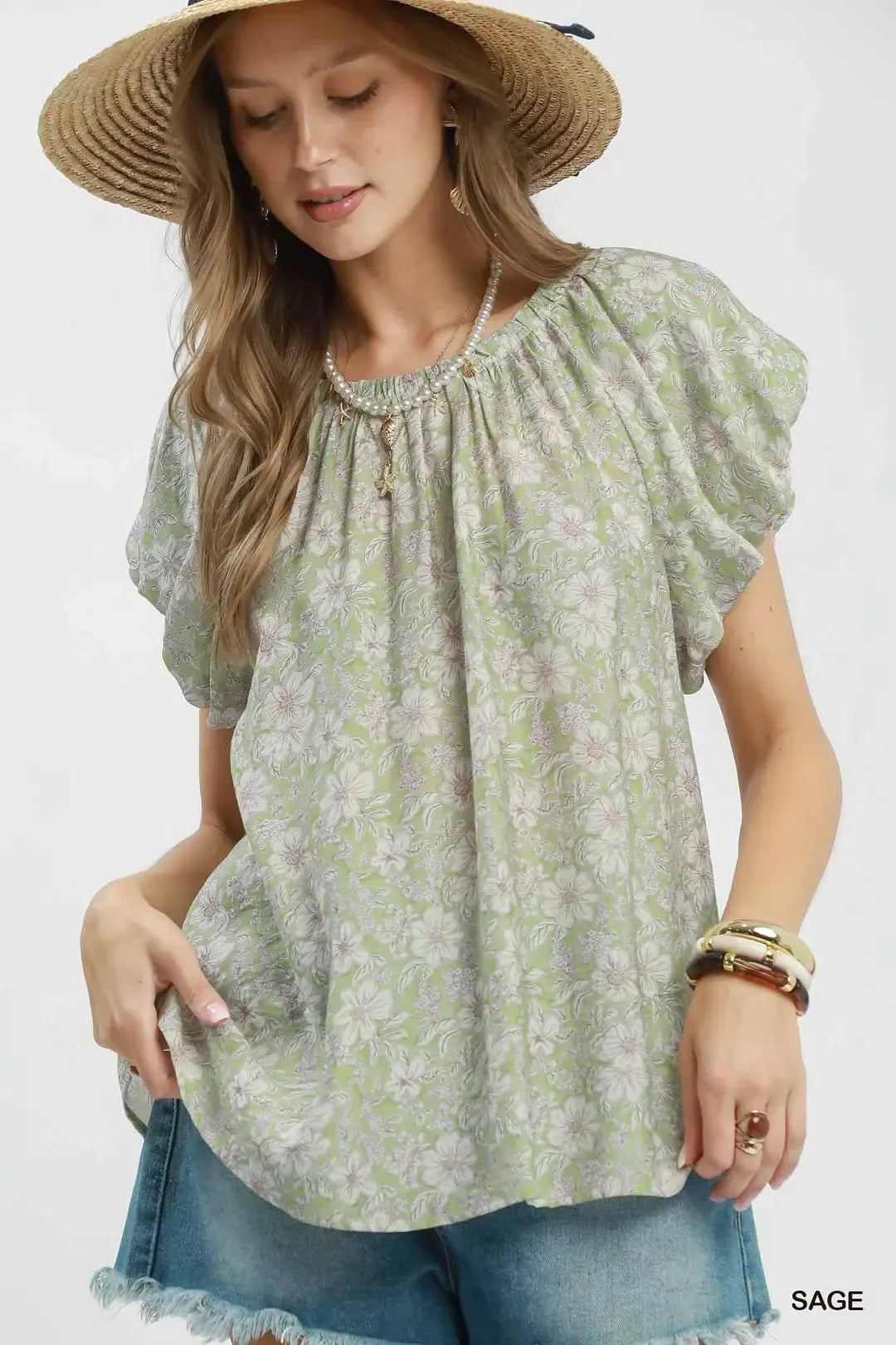 Umgee Floral Puff Sleeve Blouse