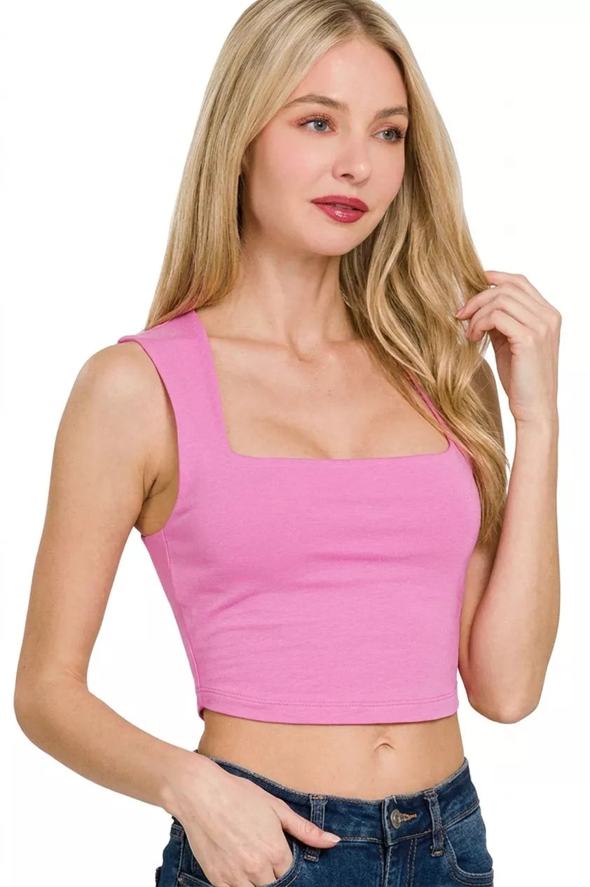 Zenana Double Layered Square Neck Cropped Tank Top