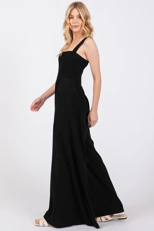 SAGE+FIG Smocked Flowy Wide Leg Jumpsuit