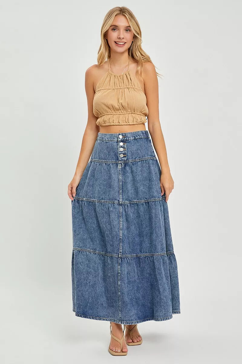 RISEN High Rise Ruffle Long Skirts