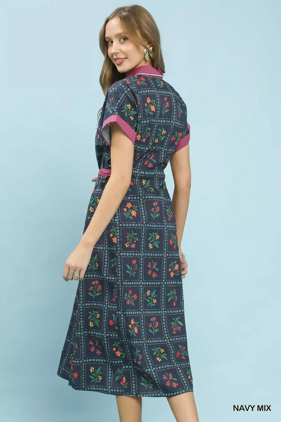 Umgee Mix Floral Button-Front Midi Dress