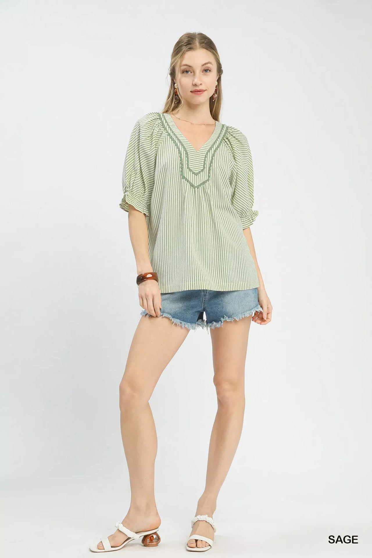 Umgee Stripe V-Neck Blouse