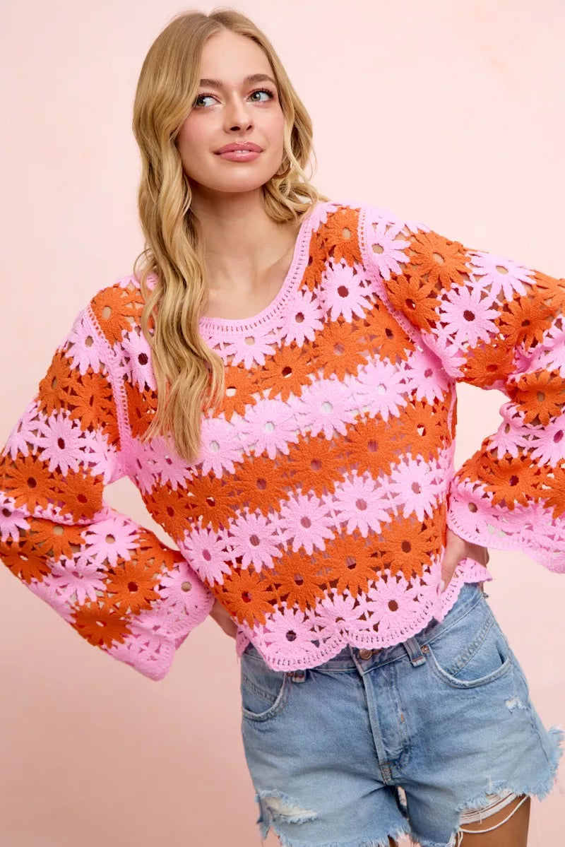 BiBi Flower Crochet Knit Top