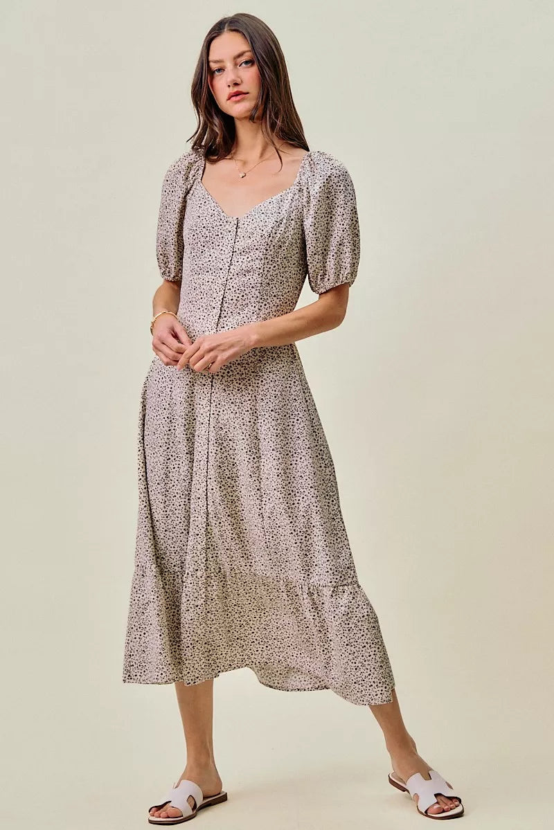 SO ME Ditsy Floral Self Belt On Elastic Waist Maxi Dress
