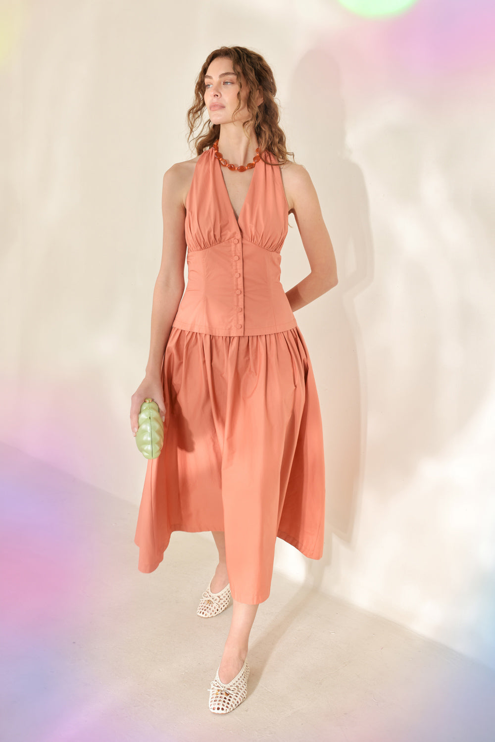 SUNSET MUSE WOVEN MIDI DRESS