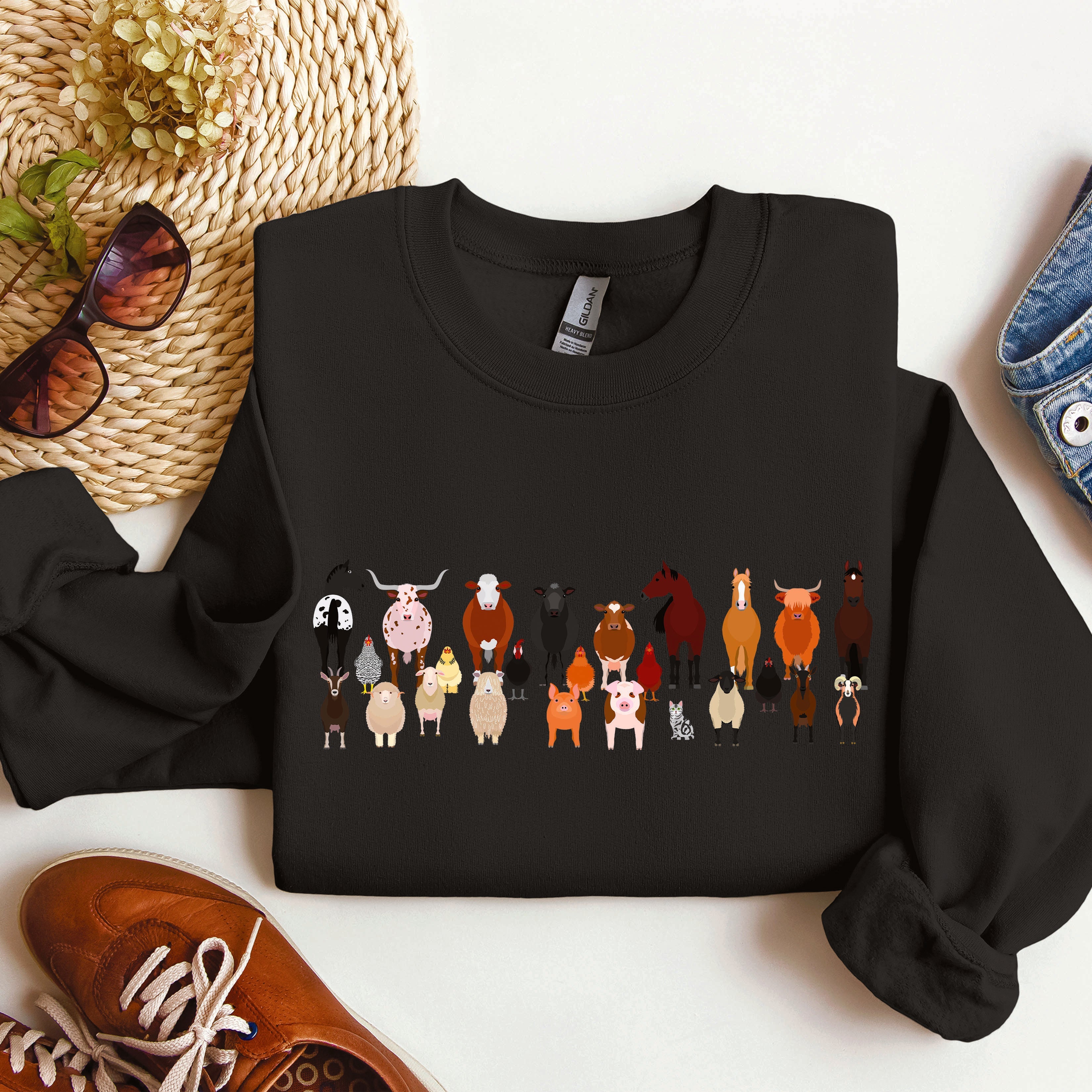 Farm Animals Lover Barnyard Friends Cozy Country Farm Scene For Animal Lovers Sweatshirt