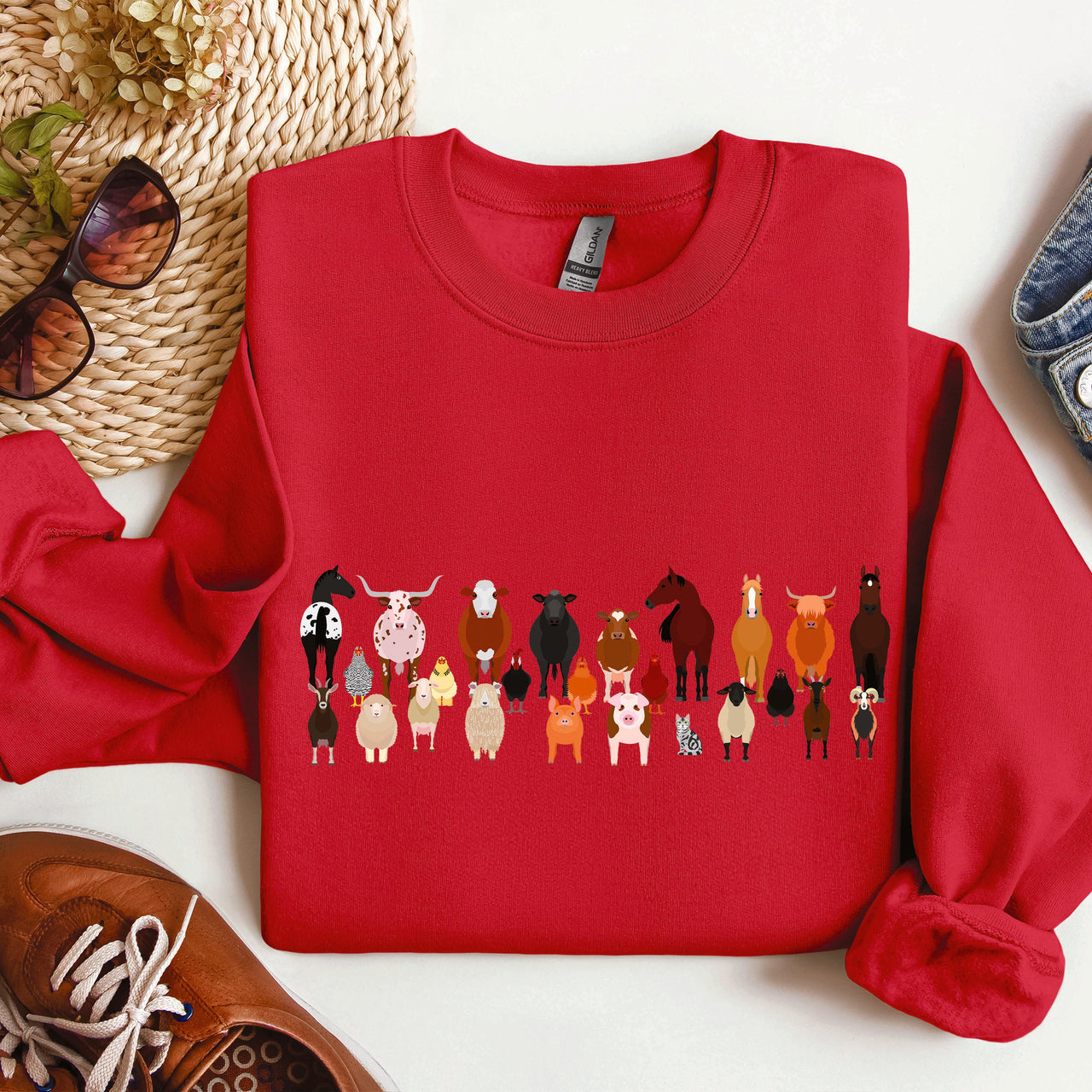 Farm Animals Lover Barnyard Friends Cozy Country Farm Scene For Animal Lovers Sweatshirt