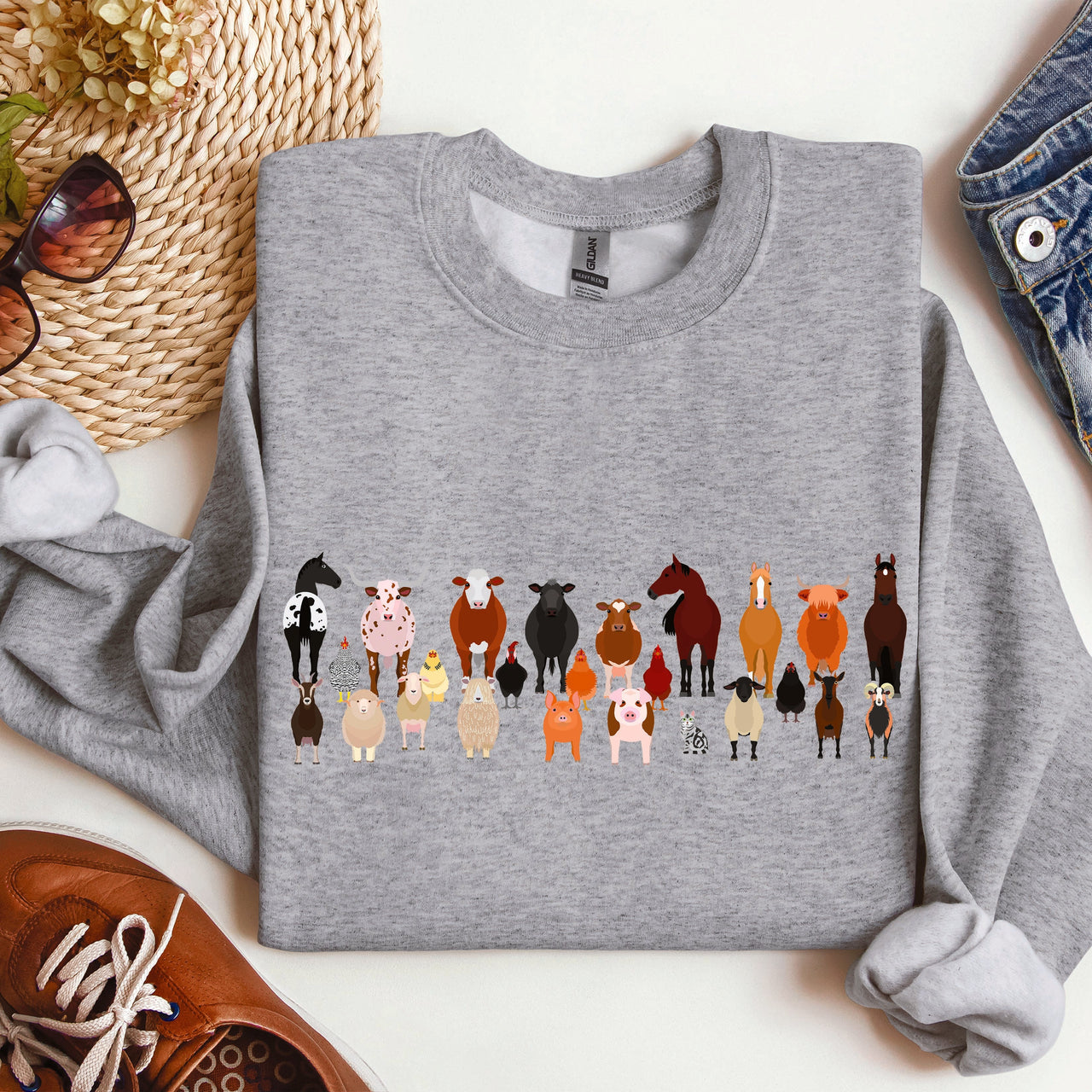 Farm Animals Lover Barnyard Friends Cozy Country Farm Scene For Animal Lovers Sweatshirt