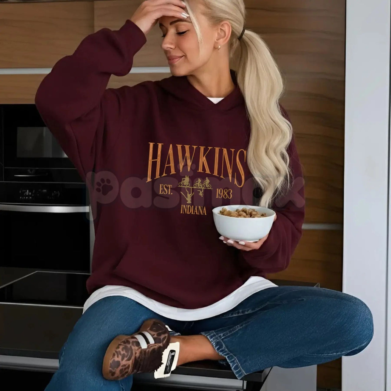 Hawkins Indiana 1983 Embroidered Unisex Hoodie – Vintage 80s Retro Aesthetic, Heavy Blend Mystery Fan Apparel