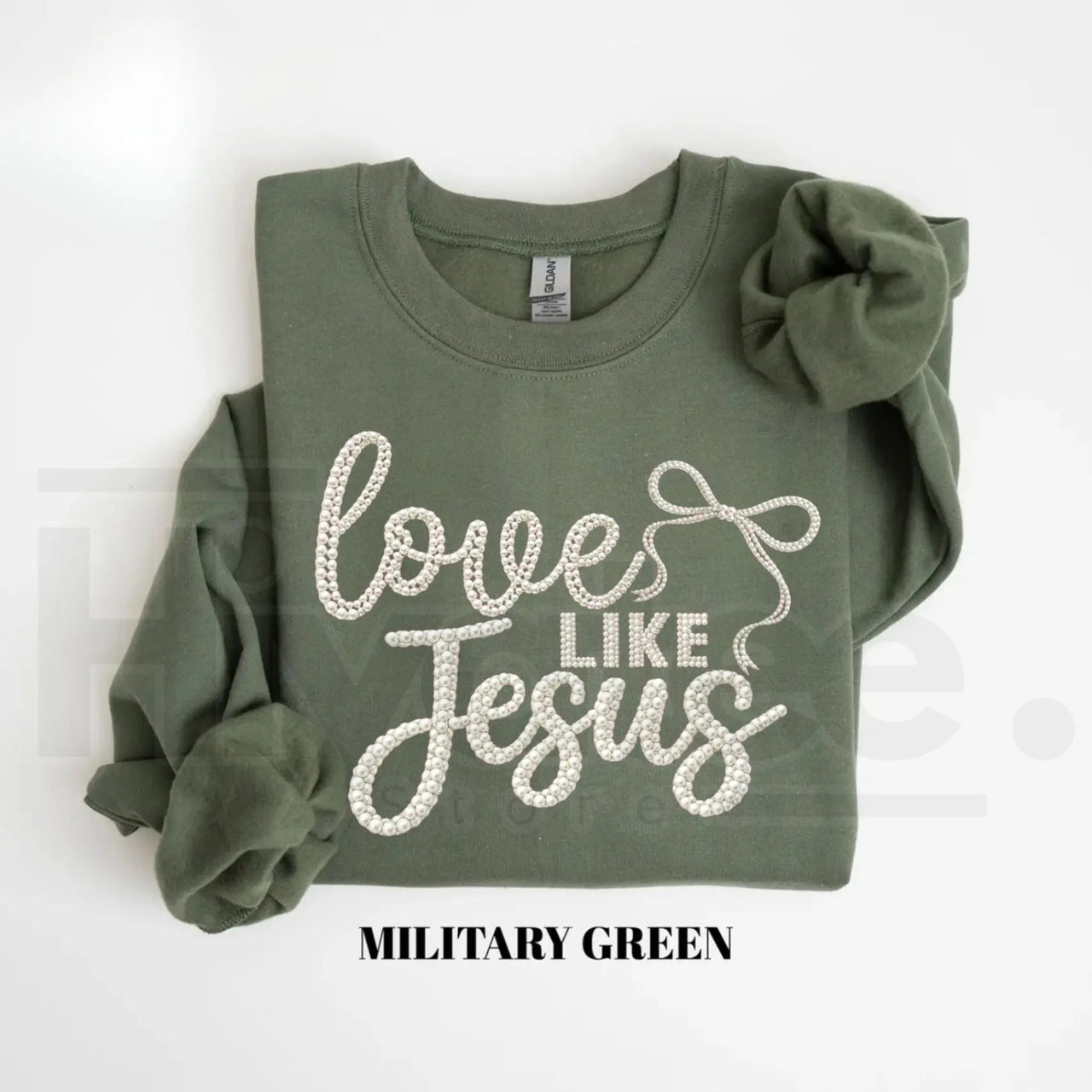 Love Like Jesus Faith Sweatshirt: Girly Coquette Pearl Christian Crewneck