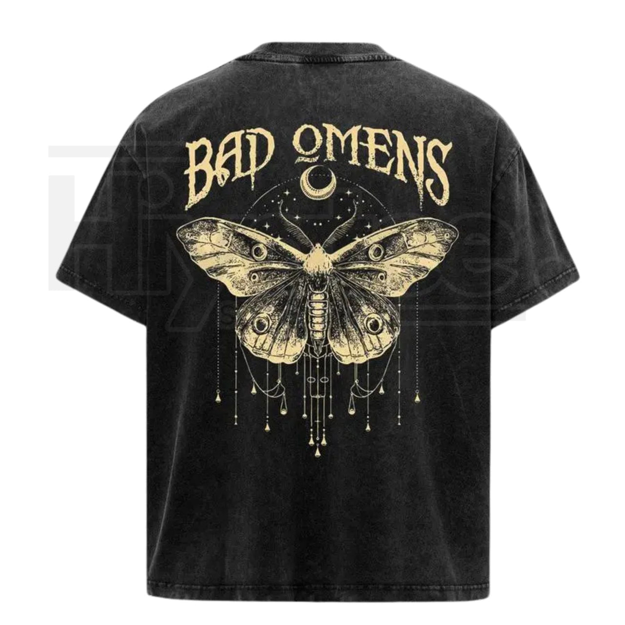 Vintage Moth Graphic Washed T-Shirt – Double-Sided Rock Music Inspired Cotton Tee