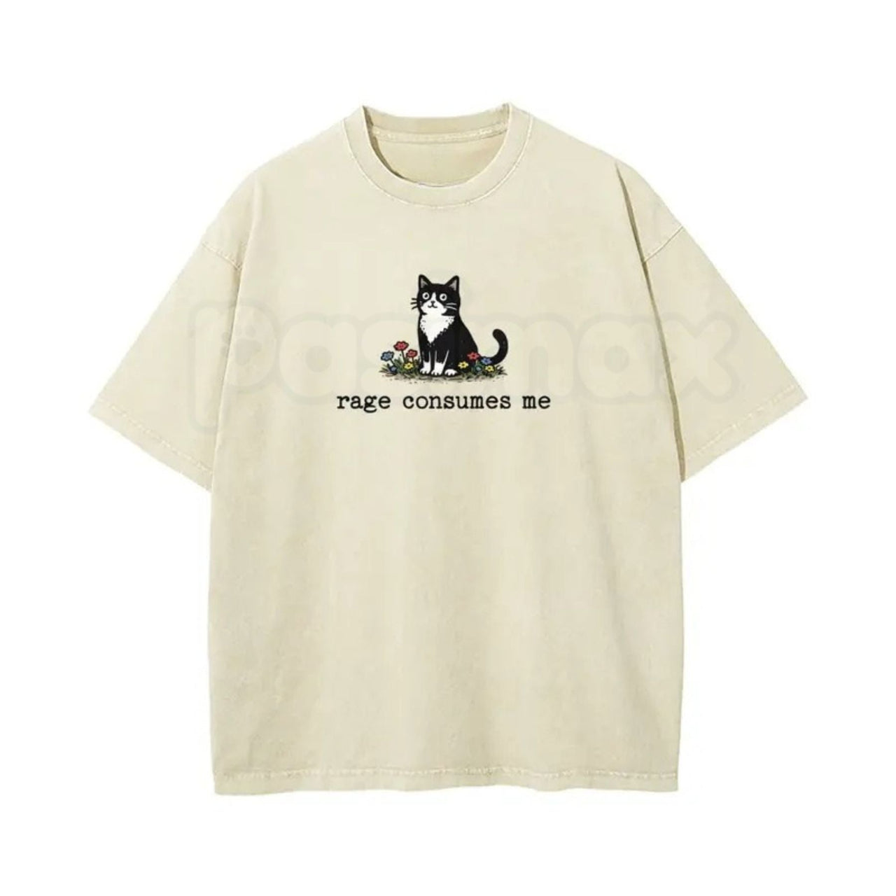 Rage Consumes Me Funny Cat Meme T-Shirt – Oversized Unisex Vintage Washed Graphic Tee, Sarcastic Animal Streetwear Top