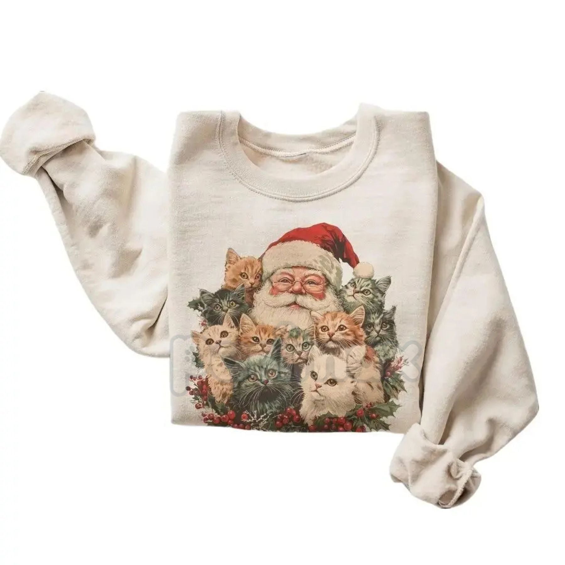 Retro Santa Claus and Kittens Christmas Sweatshirt – Vintage Winter Holiday Crewneck
