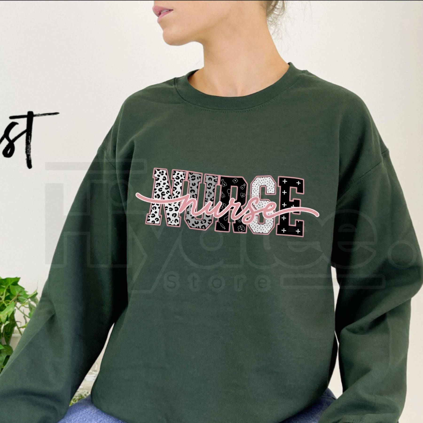 Leopard Print & Medical Icon Nurse Sweatshirt: Trendy Nursing Graphic Crewneck