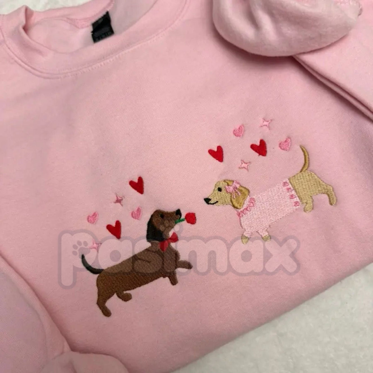 Embroidered Dachshund Valentine’s Day Sweatshirt – Cute Doxie Heart Crewneck