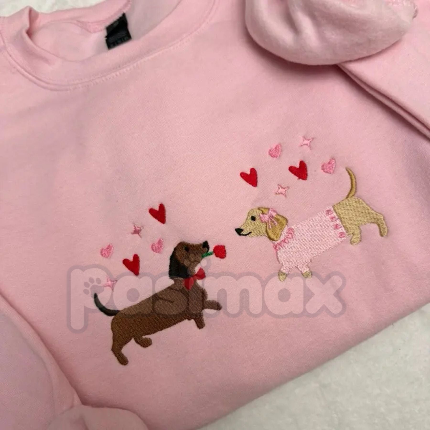 Embroidered Dachshund Valentine’s Day Sweatshirt – Cute Doxie Heart Crewneck