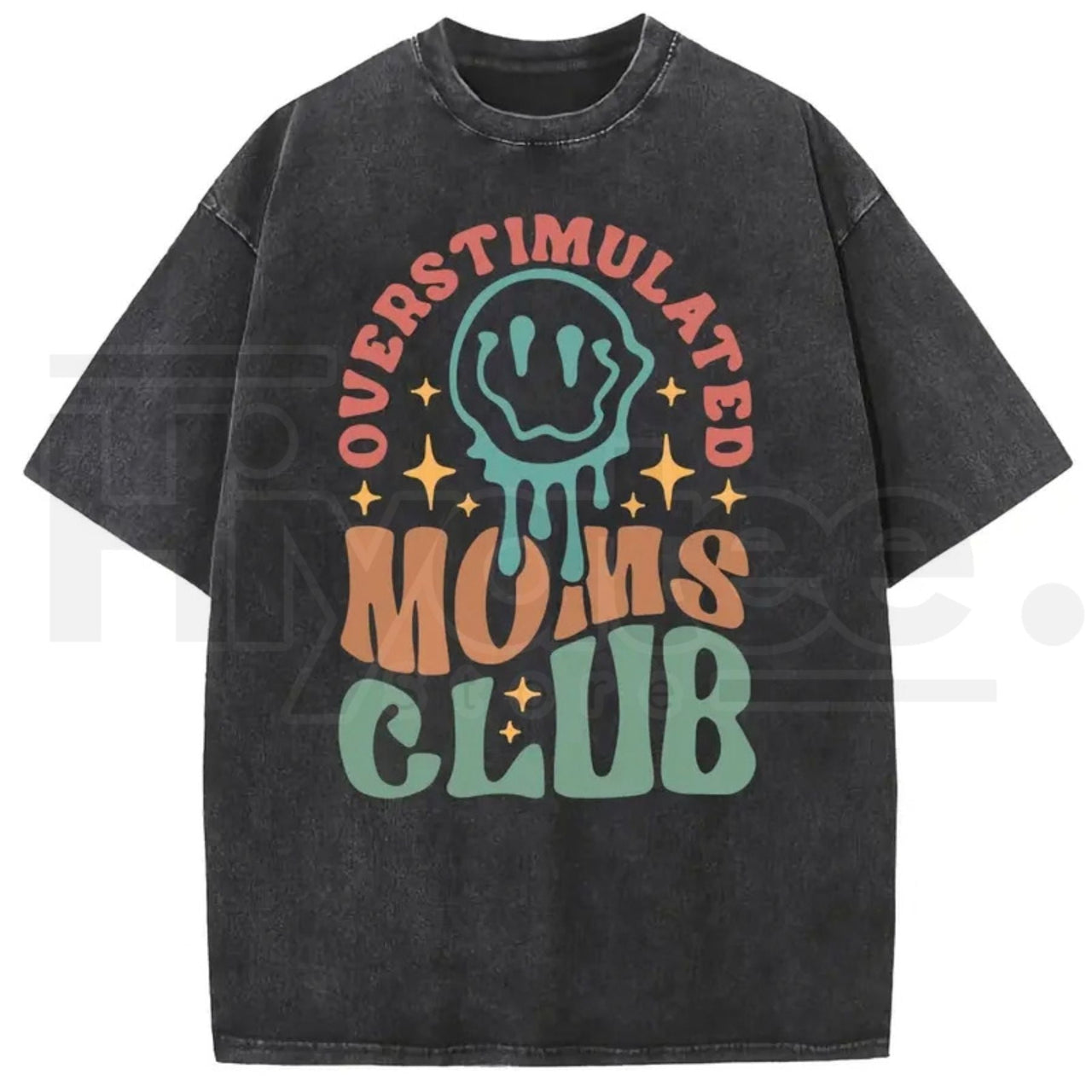 Holafish Oversized Acid Wash Vintage “MOM’S Club” T-Shirt – Heavyweight Cotton Streetwear Graphic Tee, Mother’s Day Gift