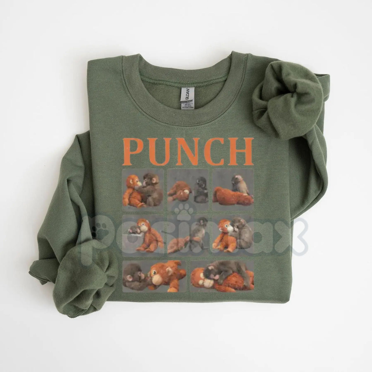 Monkey Punch Graphic Sweatshirt | Baby Monkey Holding Plush Toy Crewneck | Vintage Aesthetic Animal Pullover | Cute Retro Monkey Jumper | Soft Girl Era Graphic Top | Nostalgic Toy Monkey Shirt