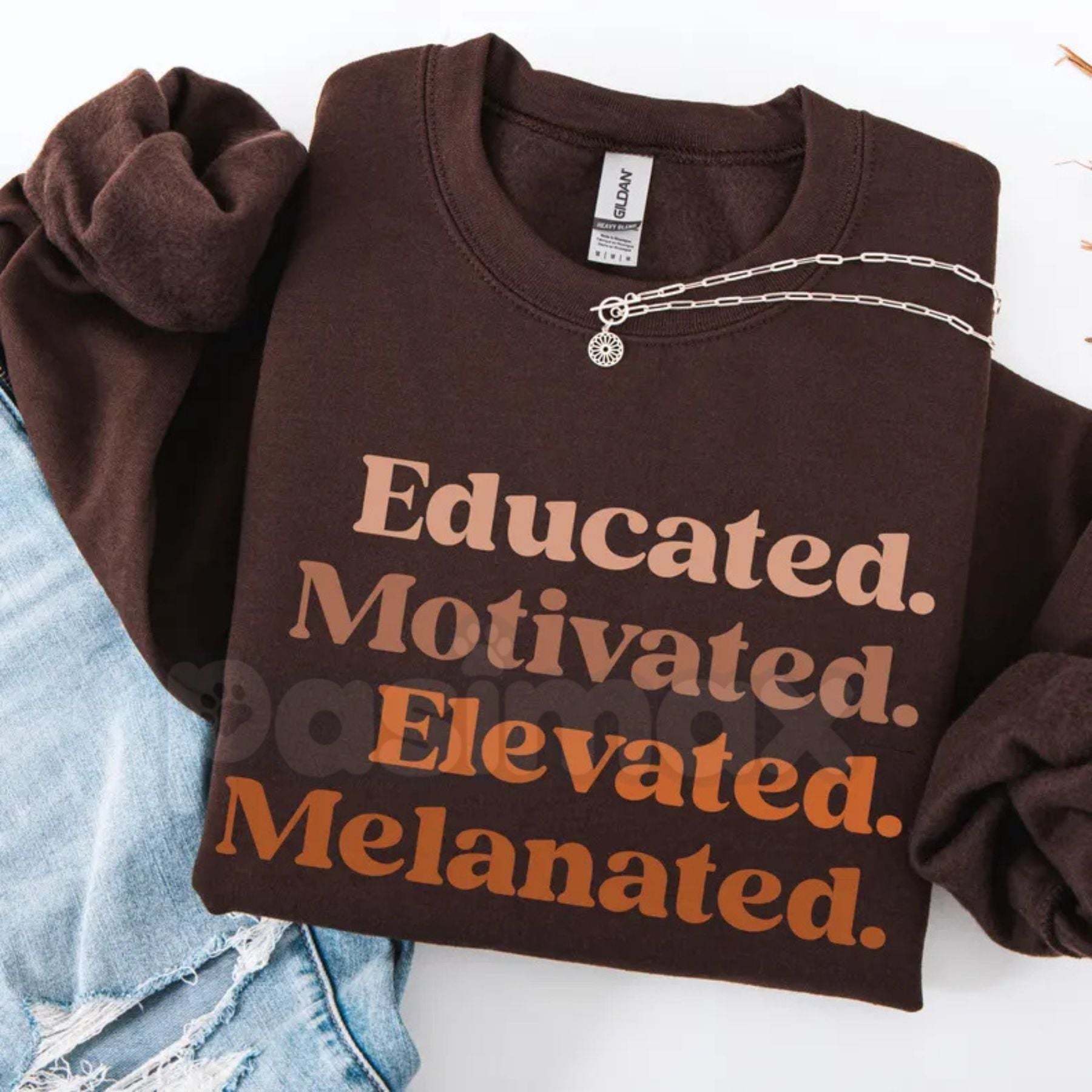 Educated Motivated Elevated Melanated Crewneck | Minimalist Black Excellence Sweatshirt | Aesthetic Melanated Queen Pullover | HBCU Alumna Gift Jumper | Modern African American Pride Top | Empowerment Streetwear