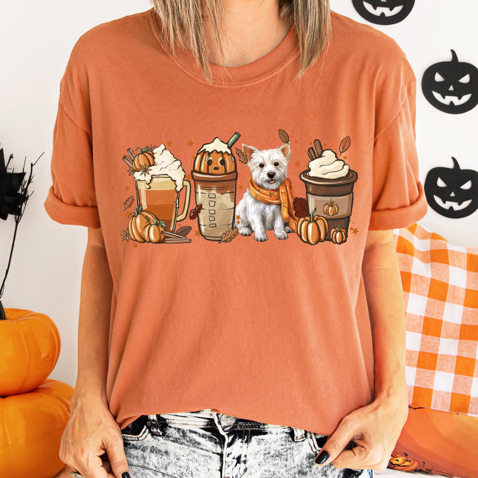 Autumn Dogs and Coffee, Many Breeds Available, Cozy Canine Lovers Collection Comfort Colors Tee