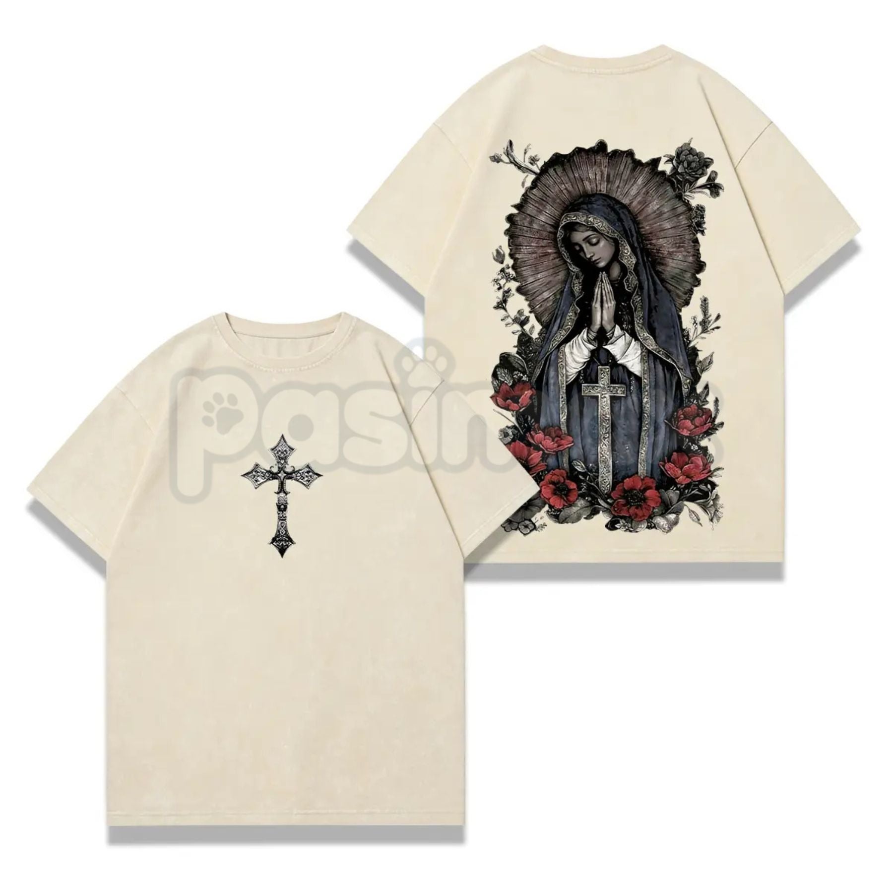 The Madonna Sanctuary: Virgin Mary Washed Tee – Heavy Cotton Gothic Streetwear, Sacred Art Graphic T-Shirt