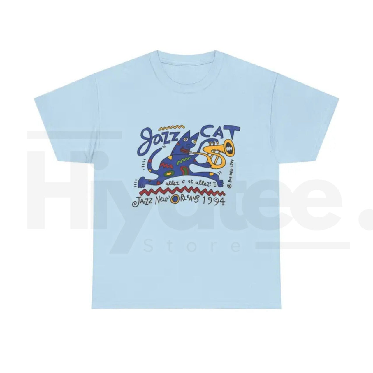 Jazz Cat Graphic T-Shirt – Retro Cartoon Cat Playing Saxophone Vintage Tee