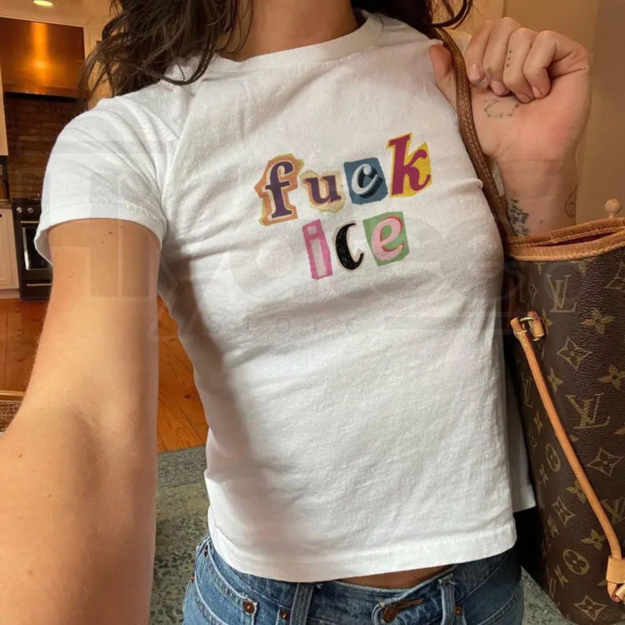 Anti ICE Magazine Letter Baby Tee – Protect Immigrants Y2K Crop