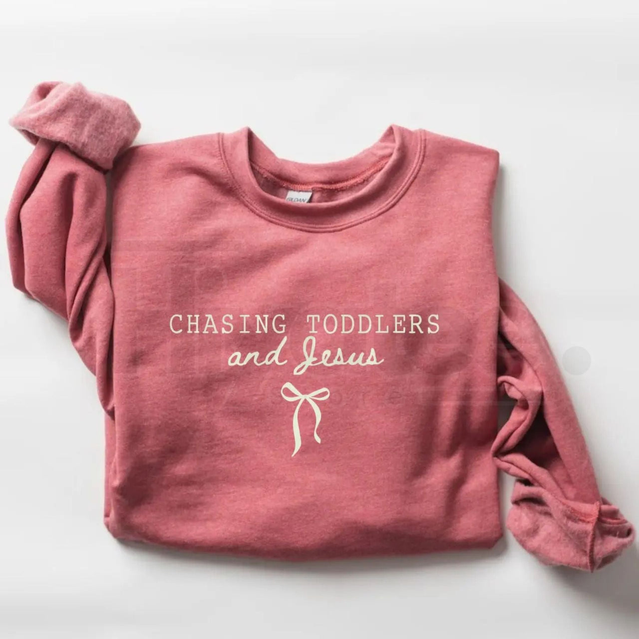 Chasing Jesus and Toddlers Sweatshirt: Coquette Christian Bow Aesthetic Crewneck