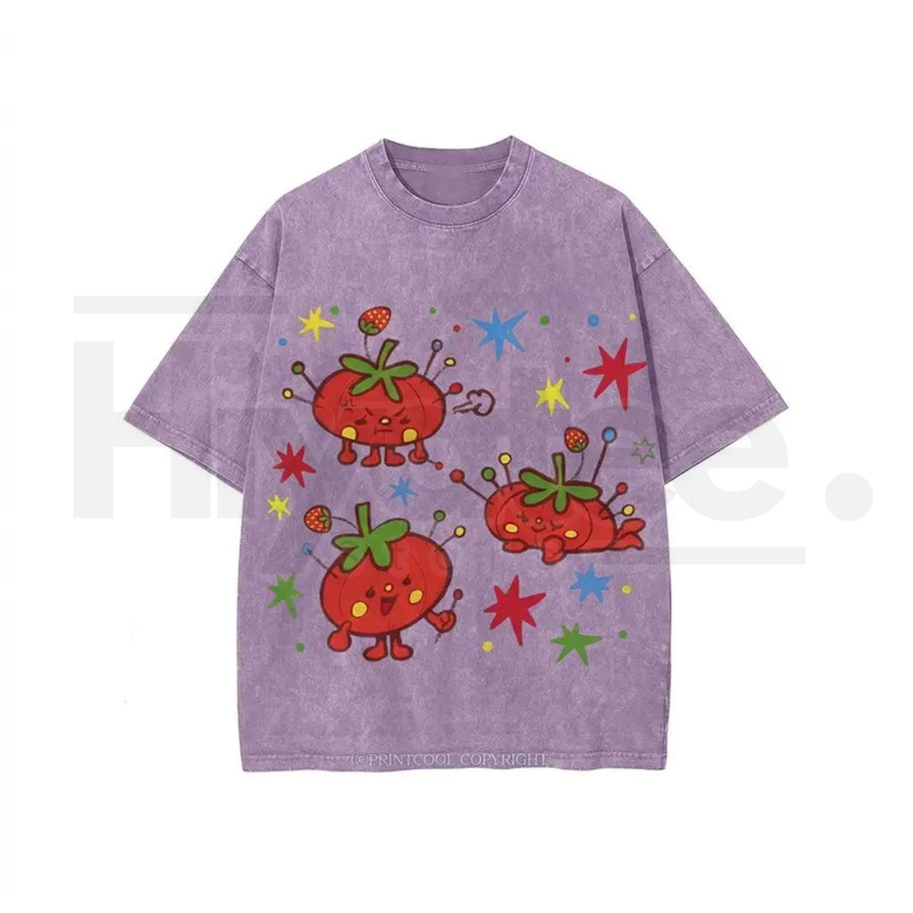 Cute Tomato Graphic Vintage Washed T-Shirt – Batik Cotton Oversized Unisex Tee