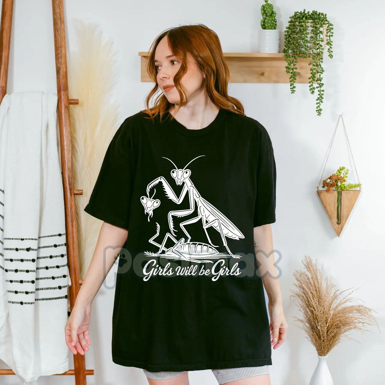 'Girls Will Be Girls' Praying Mantis Tee – Funny Insect Shirt, Entomologist Gift, Unique Bug Lover T-Shirt