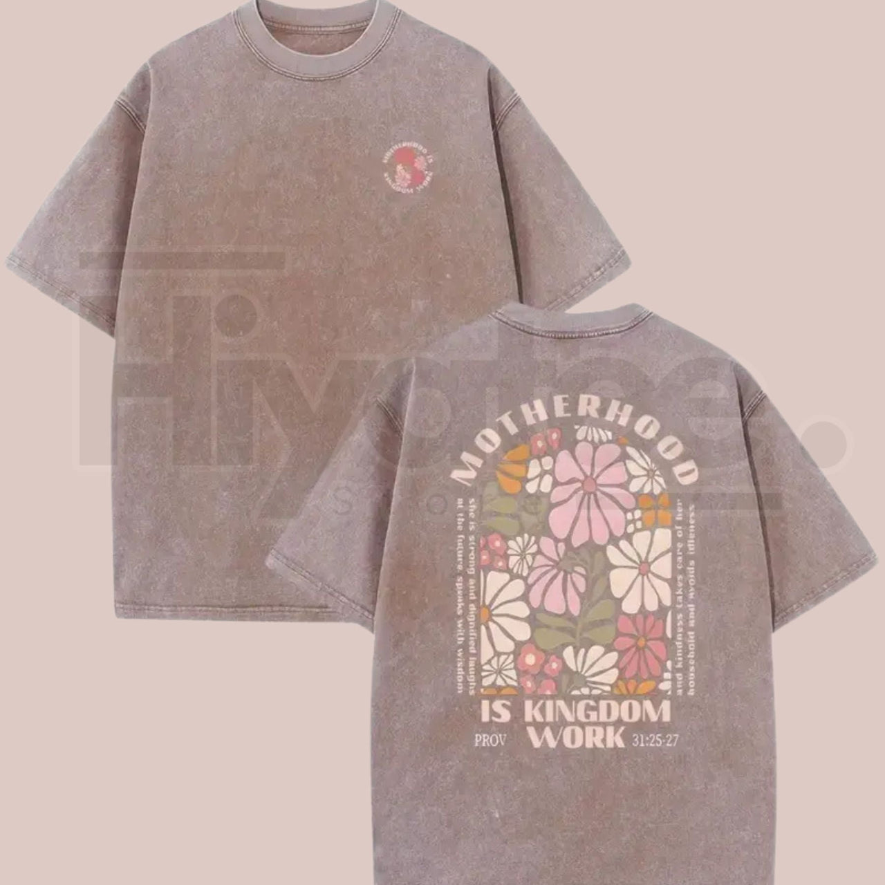 Motherhood Vintage Washed T-Shirt – 230G Heavy Cotton Double-Sided Graphic Tee