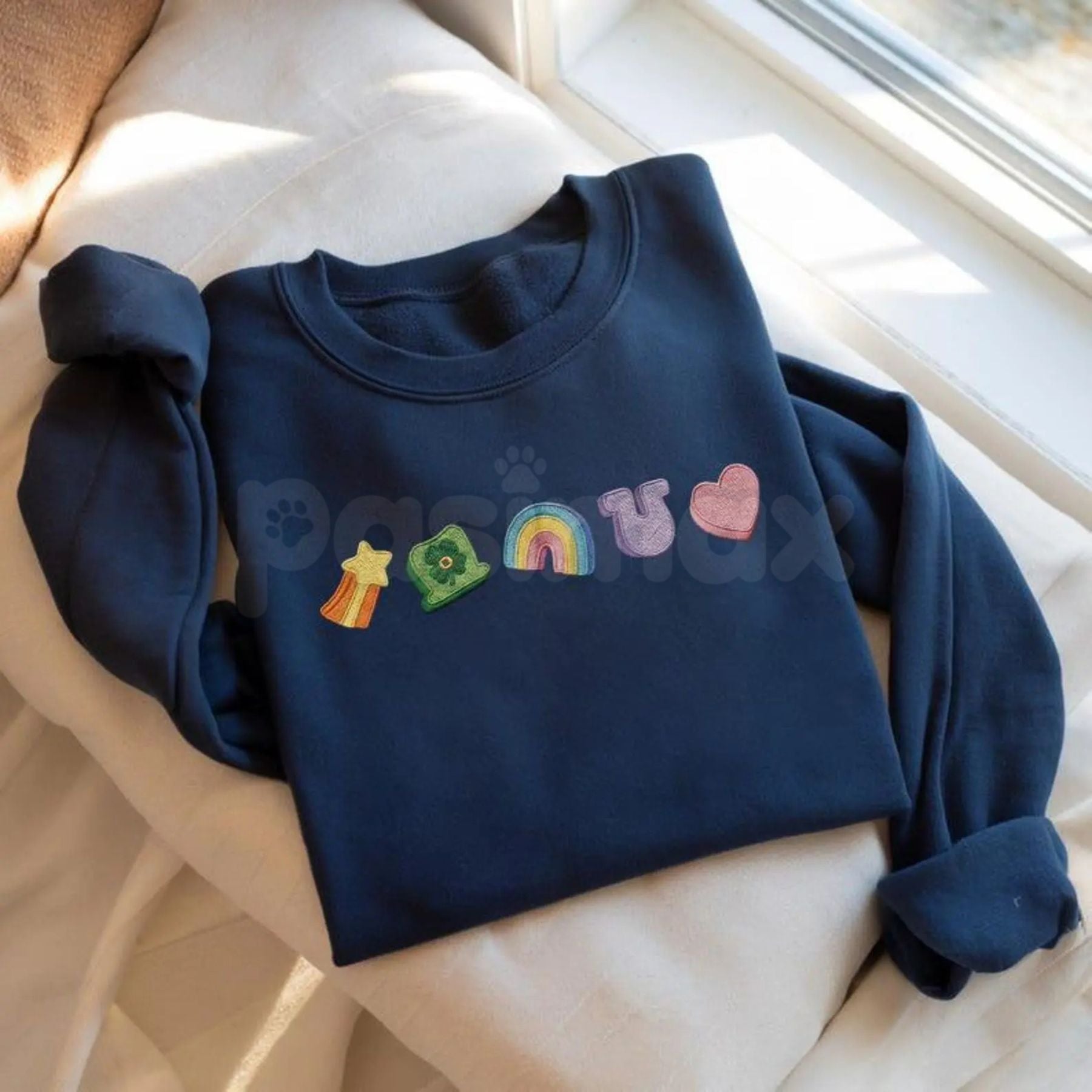 Embroidered Lucky Charm Sweatshirt – St. Patrick’s Day Shamrock & Rainbow Crewneck