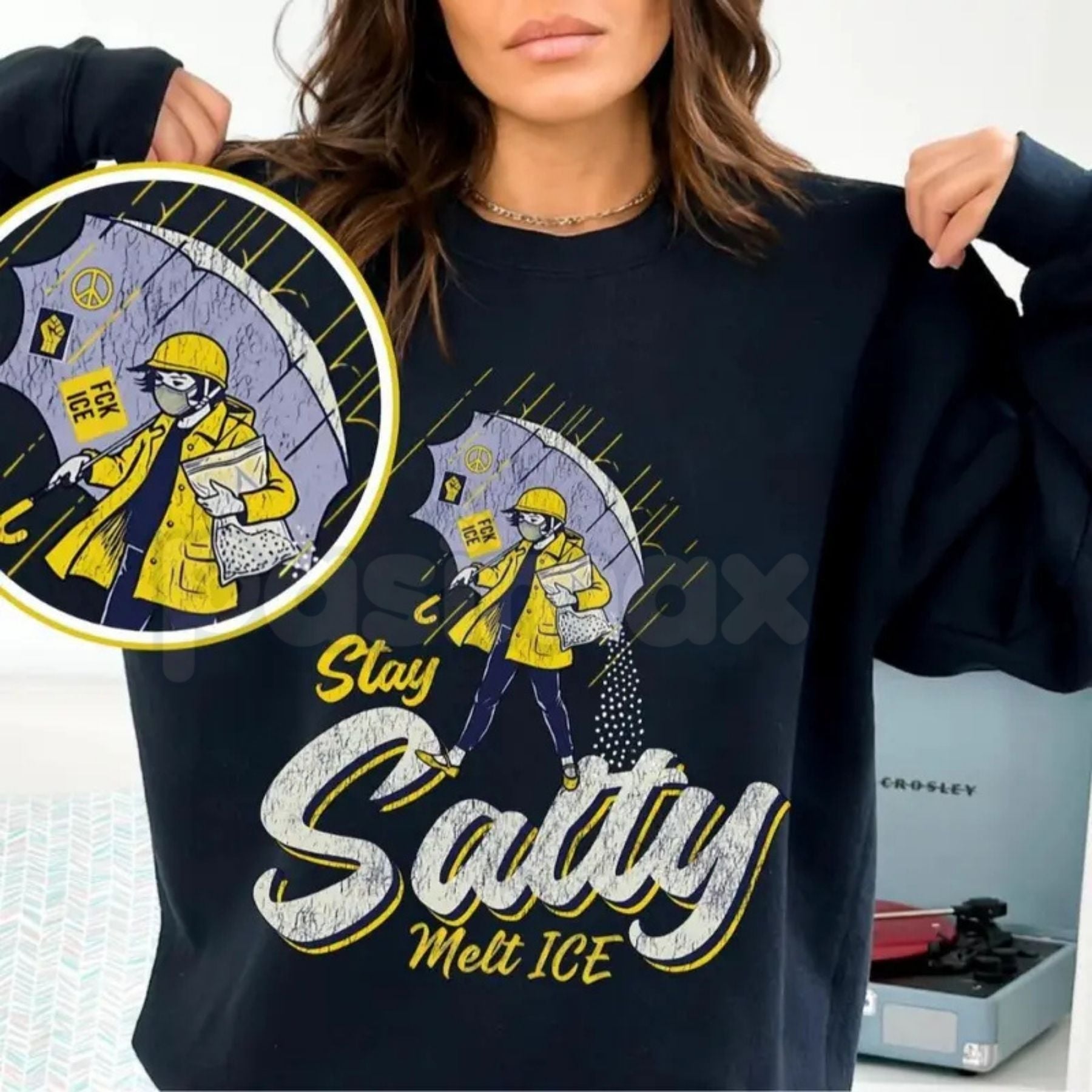 Stay Salty Anti ICE Crewneck | Protest Sweatshirt | Pro Democracy Top | Human Rights Activist Jumper | Social Justice Graphic Pullover | Immigration Reform Support Shirt | Resistance Apparel