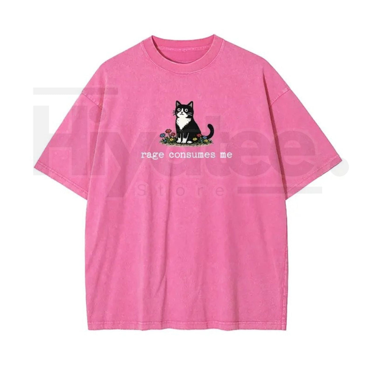 Funny Cat Meme Vintage Washed T-Shirt – “Rage Consumes Me” Oversized Cotton Graphic Tee